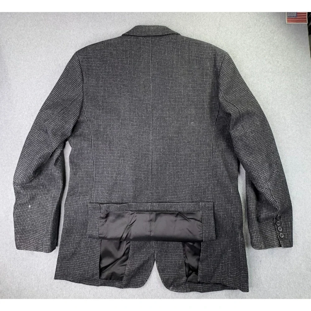 L.L‎ Bean Wool Sport Coat Men's 44 Tall Black Houndstooth Jacket Utility Pockets